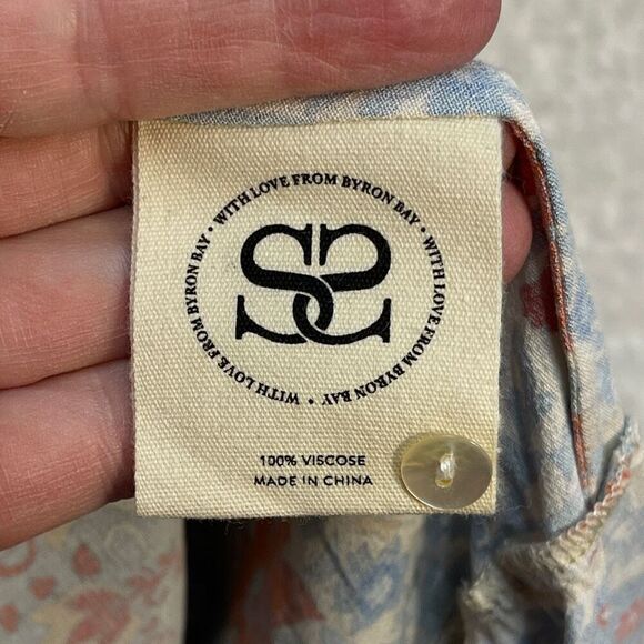 Spell Multicolor Long Sleeve V-Neck Village Button Down Midi Dress Size Small - Picture 6 of 10